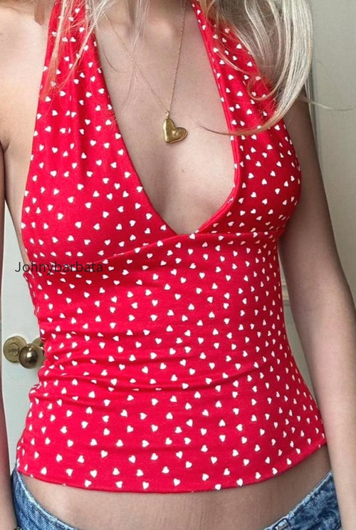 V Neck Heart Polka Dot Cami Top