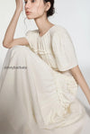 fit-flare-ruffled-puff-sleeve-smocked-waist-maxi-dress