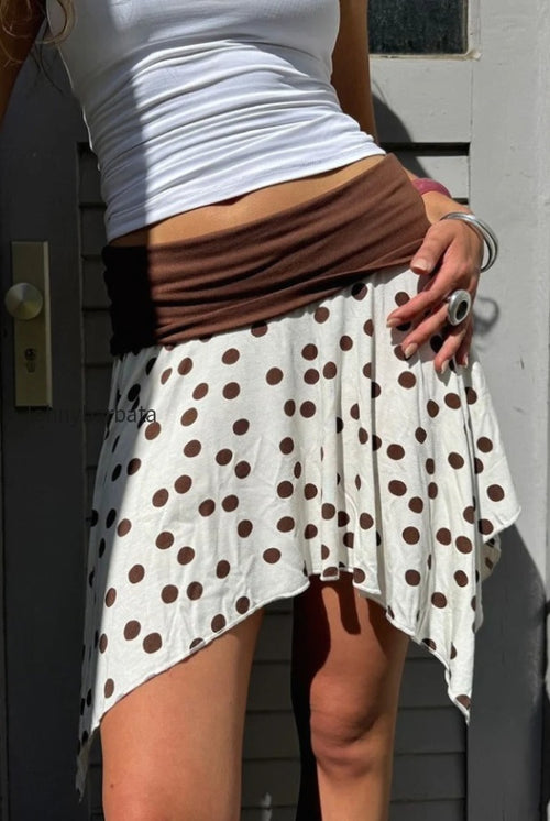 Polka Dot Color Block Sexy Slim Asymmetrical Mini Skirt