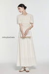 fit-flare-ruffled-puff-sleeve-smocked-waist-maxi-dress