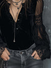 vintage-henley-collar-sheer-sleeves-lace-trim-polyester-velvet-blouse-f455