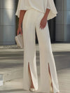 cape-sleeve-high-neck-blouse-slit-wide-leg-trousers-set