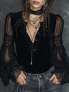 vintage-henley-collar-sheer-sleeves-lace-trim-polyester-velvet-blouse-f455