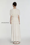 fit-flare-ruffled-puff-sleeve-smocked-waist-maxi-dress