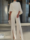 cape-sleeve-high-neck-blouse-slit-wide-leg-trousers-set