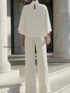 cape-sleeve-high-neck-blouse-slit-wide-leg-trousers-set